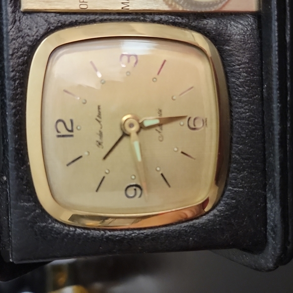 ELGIN VINTAGE  travel Clock / Radio / Alarm Genuine Leather black case - Picture 3 of 16